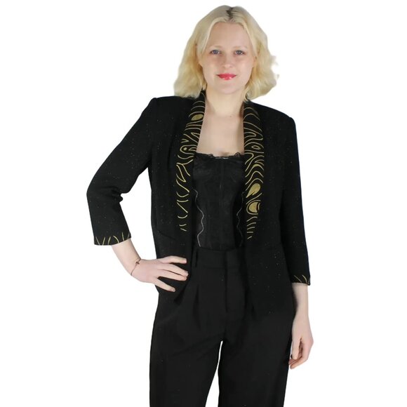 Desperately Seeking 80s Pyramid Style Size Medium Black Glitter Susan Jacket - Picture 3 of 11